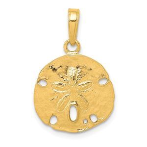 14k Yellow Gold Textured Sand Dollar Necklace - 18 Inch